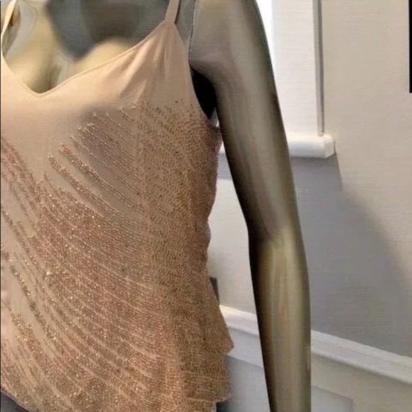 New Calvin Klein Sequin Nude Beige Sand Silk Top12 - Picture 5 of 8